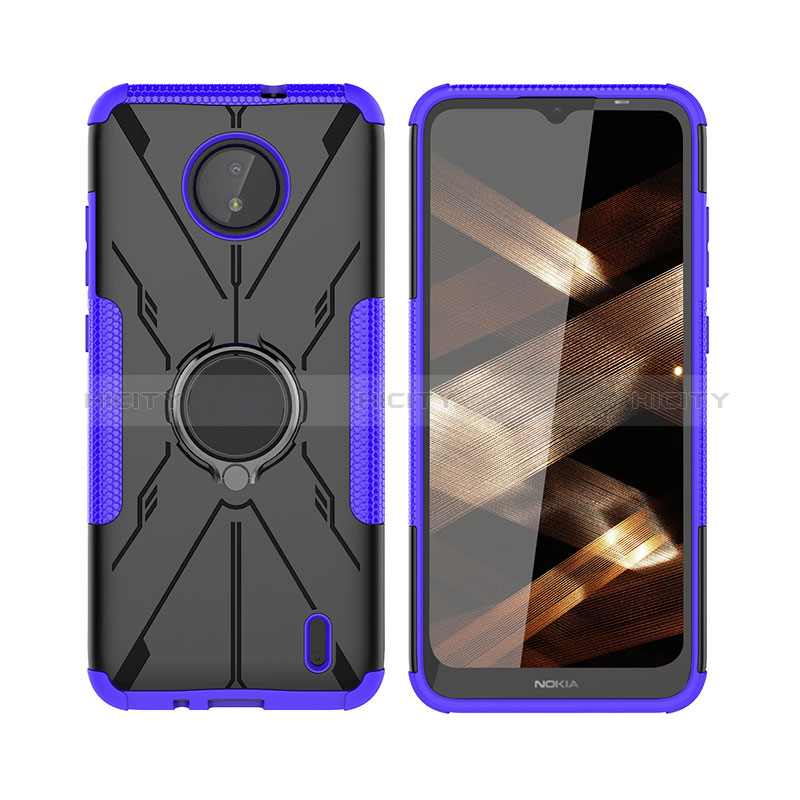 Coque Contour Silicone et Plastique Housse Etui Mat avec Magnetique Support Bague Anneau JX2 pour Nokia C20 Violet Plus