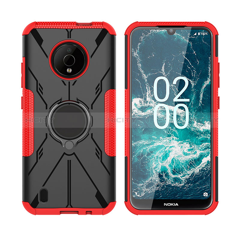 Coque Contour Silicone et Plastique Housse Etui Mat avec Magnetique Support Bague Anneau JX2 pour Nokia C200 Rouge Plus