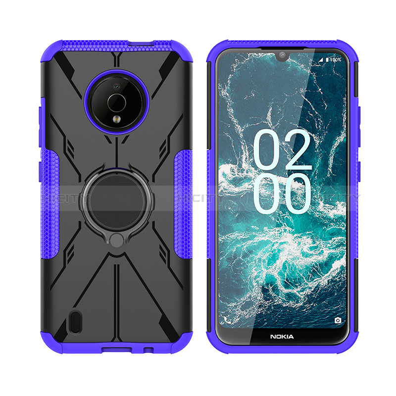 Coque Contour Silicone et Plastique Housse Etui Mat avec Magnetique Support Bague Anneau JX2 pour Nokia C200 Violet Plus