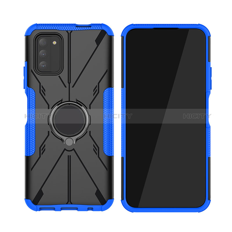 Coque Contour Silicone et Plastique Housse Etui Mat avec Magnetique Support Bague Anneau JX2 pour Nokia G100 Bleu Plus