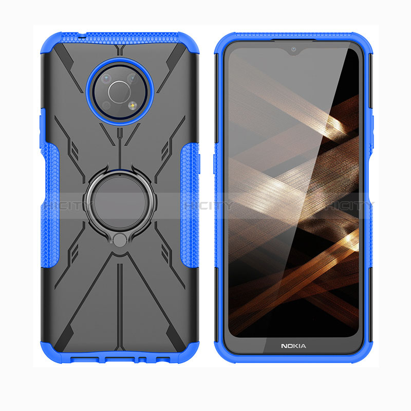 Coque Contour Silicone et Plastique Housse Etui Mat avec Magnetique Support Bague Anneau JX2 pour Nokia G300 5G Bleu Plus