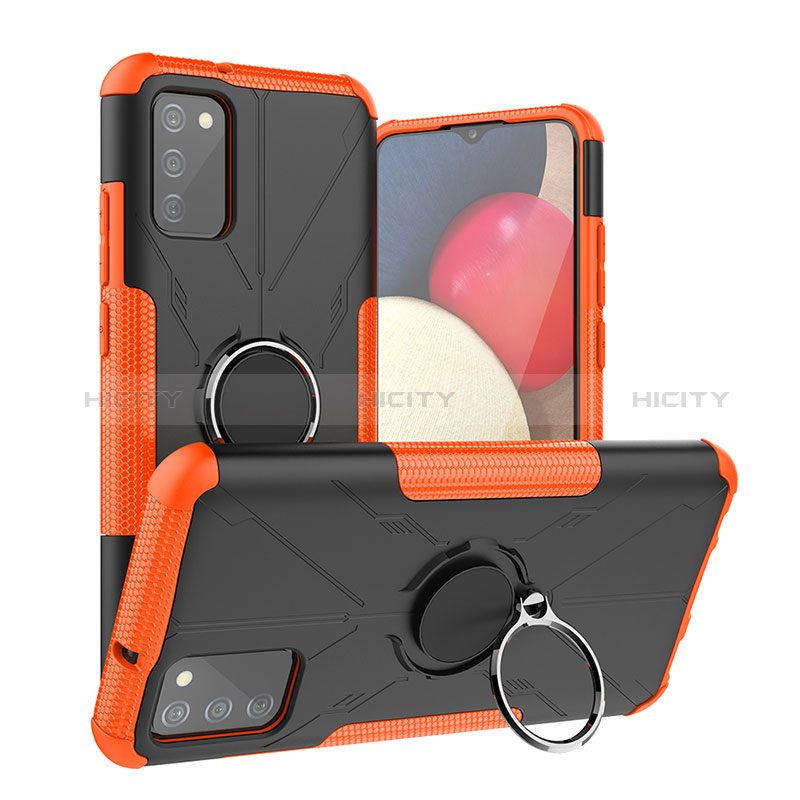 Coque Contour Silicone et Plastique Housse Etui Mat avec Magnetique Support Bague Anneau JX2 pour Samsung Galaxy A02s Orange Plus