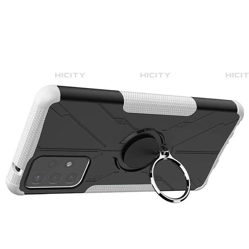 Coque Contour Silicone et Plastique Housse Etui Mat avec Magnetique Support Bague Anneau JX2 pour Samsung Galaxy A72 4G Blanc Plus