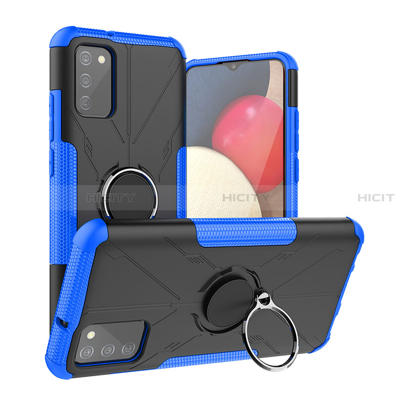 Coque Contour Silicone et Plastique Housse Etui Mat avec Magnetique Support Bague Anneau JX2 pour Samsung Galaxy F02S SM-E025F Bleu Plus