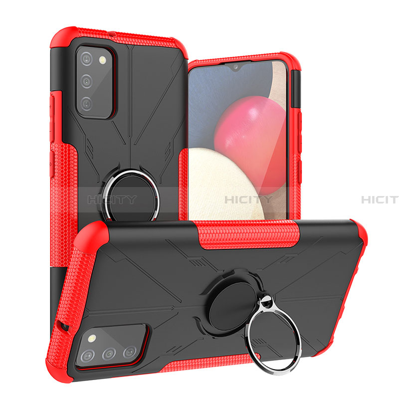 Coque Contour Silicone et Plastique Housse Etui Mat avec Magnetique Support Bague Anneau JX2 pour Samsung Galaxy F02S SM-E025F Rouge Plus