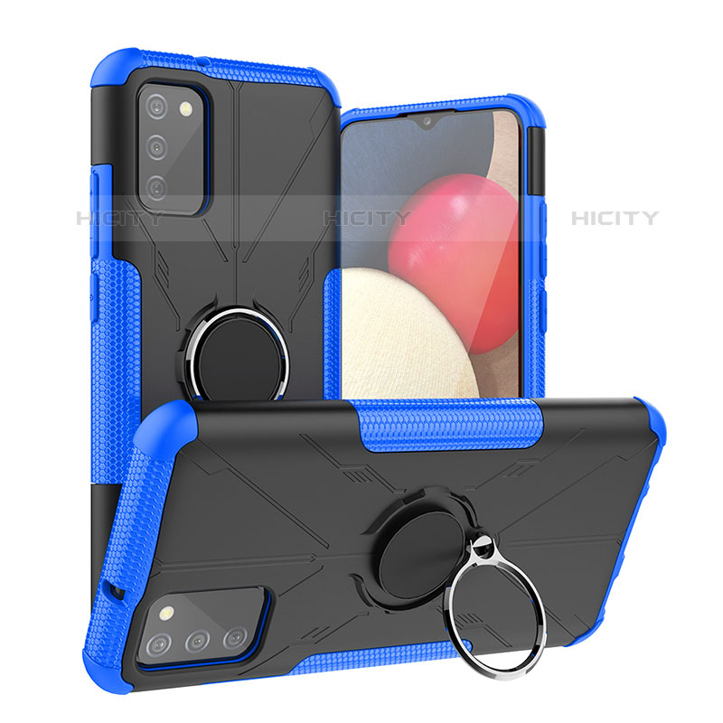 Coque Contour Silicone et Plastique Housse Etui Mat avec Magnetique Support Bague Anneau JX2 pour Samsung Galaxy M02s Bleu Plus