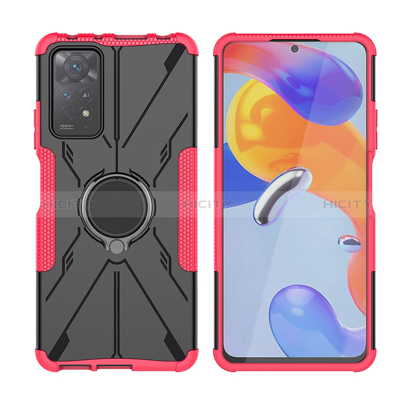 Coque Contour Silicone et Plastique Housse Etui Mat avec Magnetique Support Bague Anneau JX2 pour Xiaomi Redmi Note 11 Pro 4G Rouge Plus