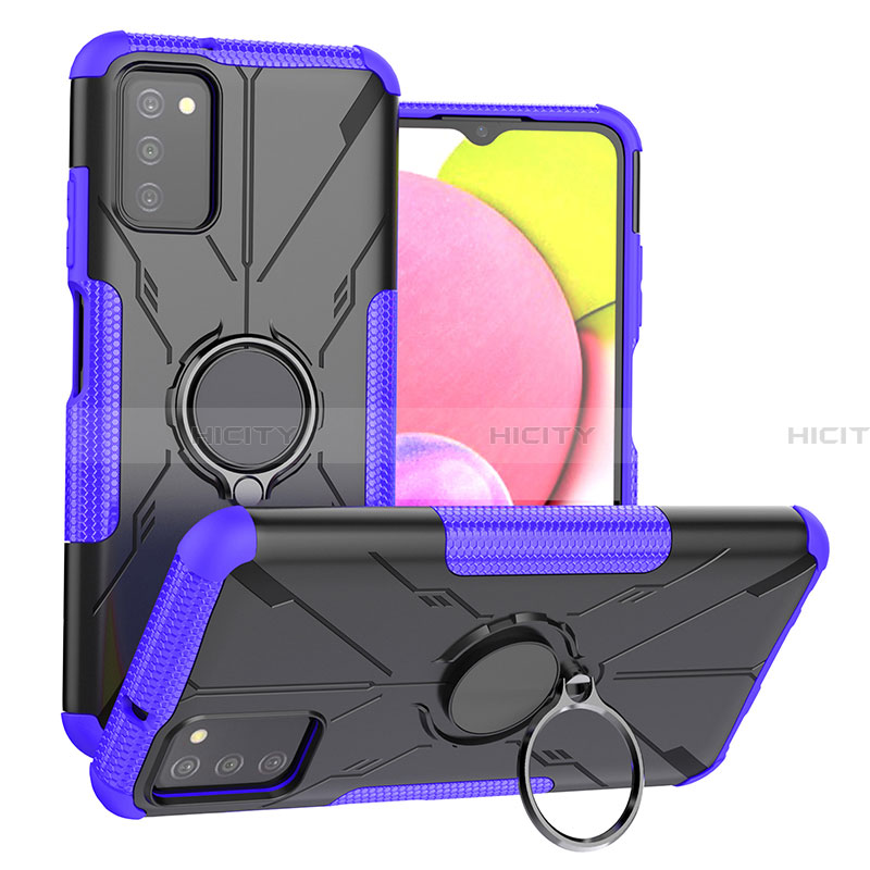 Coque Contour Silicone et Plastique Housse Etui Mat avec Magnetique Support Bague Anneau JX3 pour Samsung Galaxy F02S SM-E025F Violet Plus