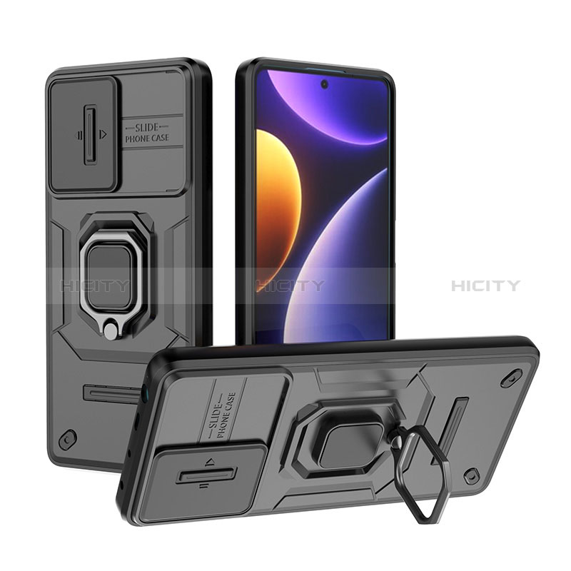 Coque Contour Silicone et Plastique Housse Etui Mat avec Magnetique Support Bague Anneau K1C pour Xiaomi Poco F5 5G Noir Plus