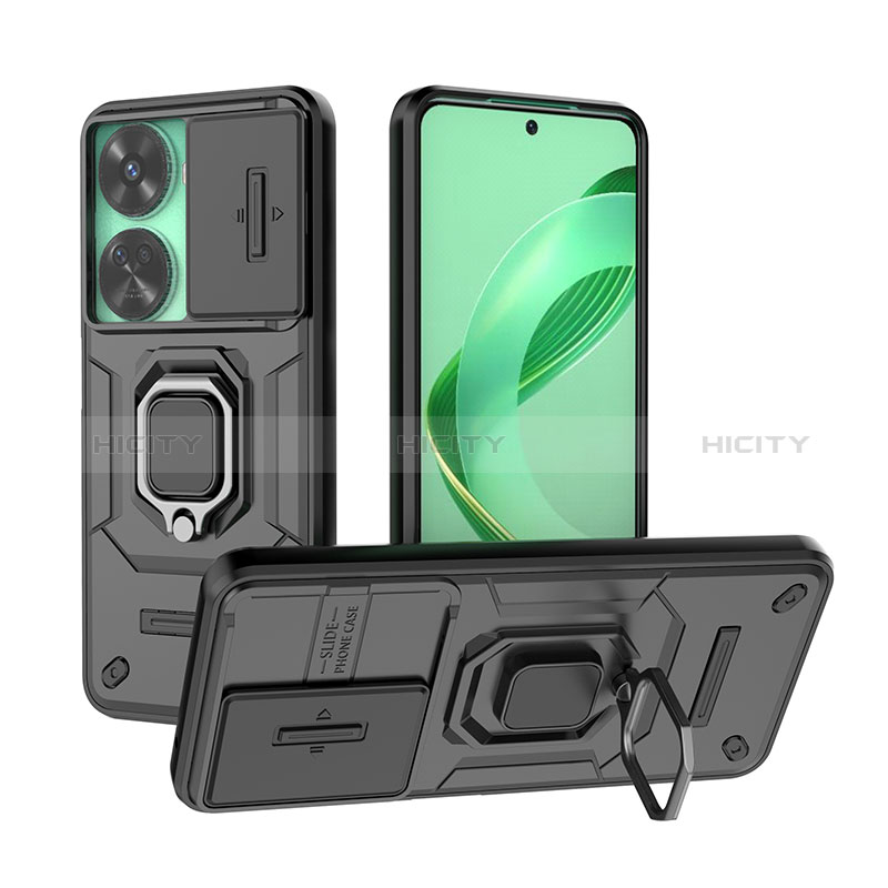 Coque Contour Silicone et Plastique Housse Etui Mat avec Magnetique Support Bague Anneau K2C pour Huawei Nova 11 SE Noir Plus