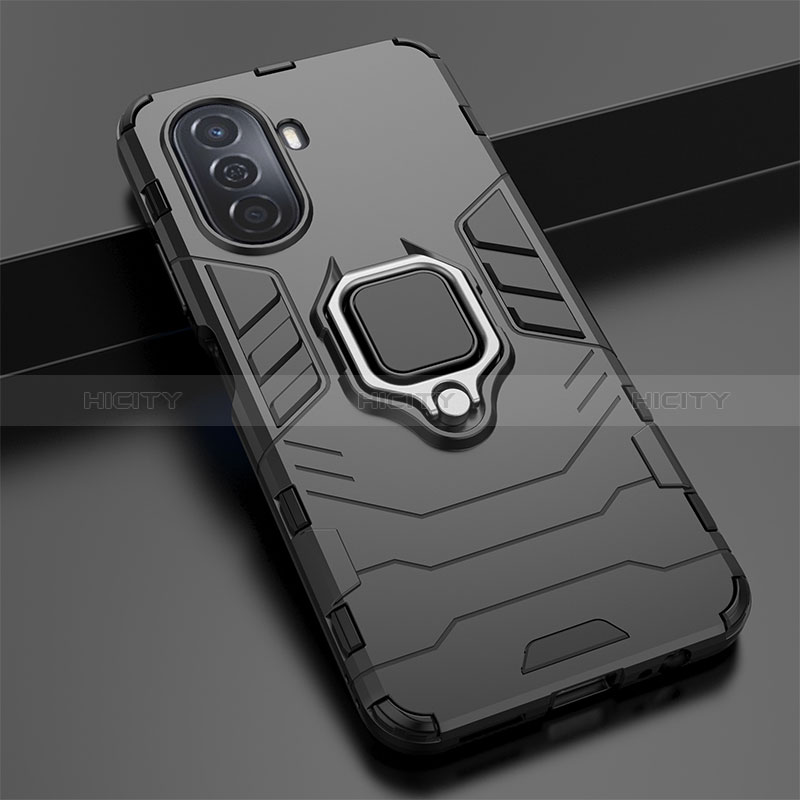 Coque Contour Silicone et Plastique Housse Etui Mat avec Magnetique Support Bague Anneau KC1 pour Huawei Enjoy 50 Plus