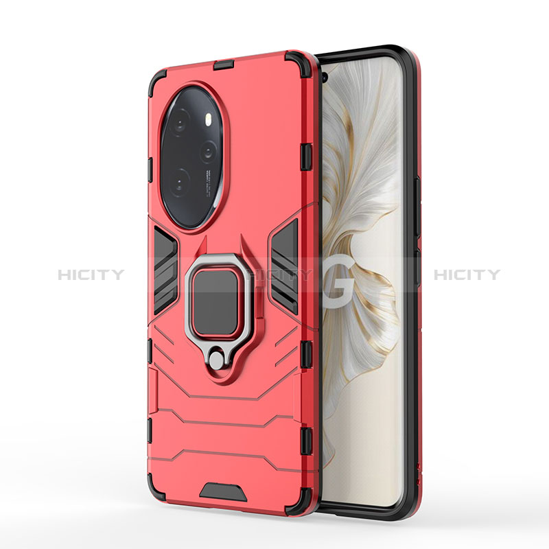 Coque Contour Silicone et Plastique Housse Etui Mat avec Magnetique Support Bague Anneau KC1 pour Huawei Honor 100 Pro 5G Rouge Plus