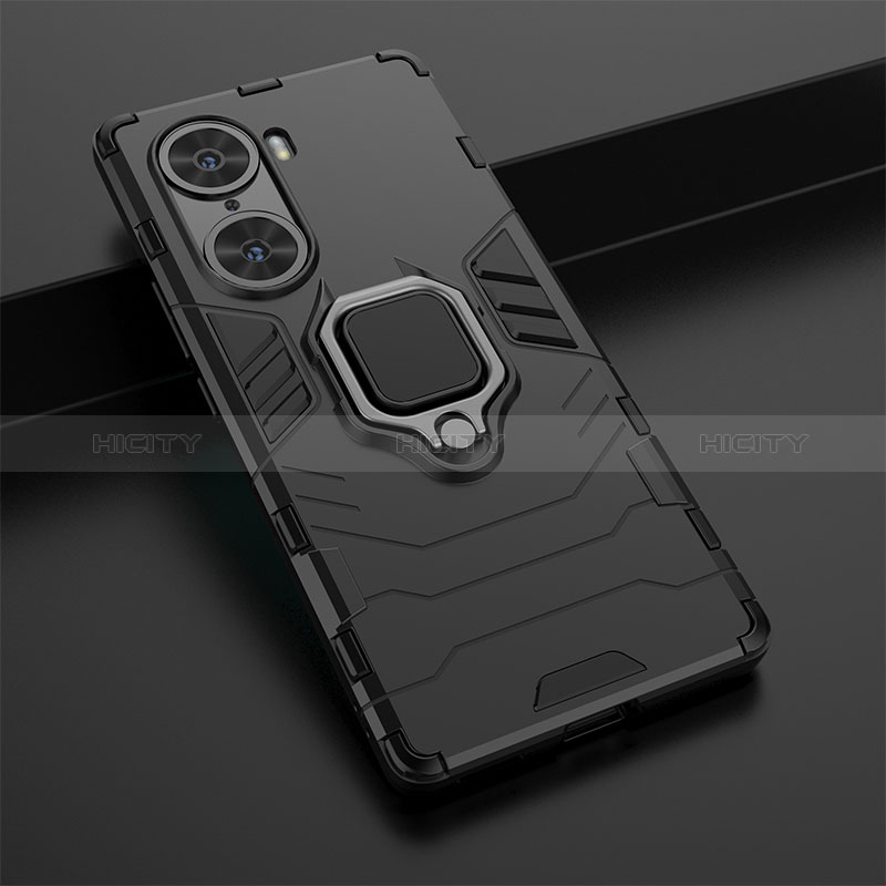 Coque Contour Silicone et Plastique Housse Etui Mat avec Magnetique Support Bague Anneau KC1 pour Huawei Honor 60 5G Plus