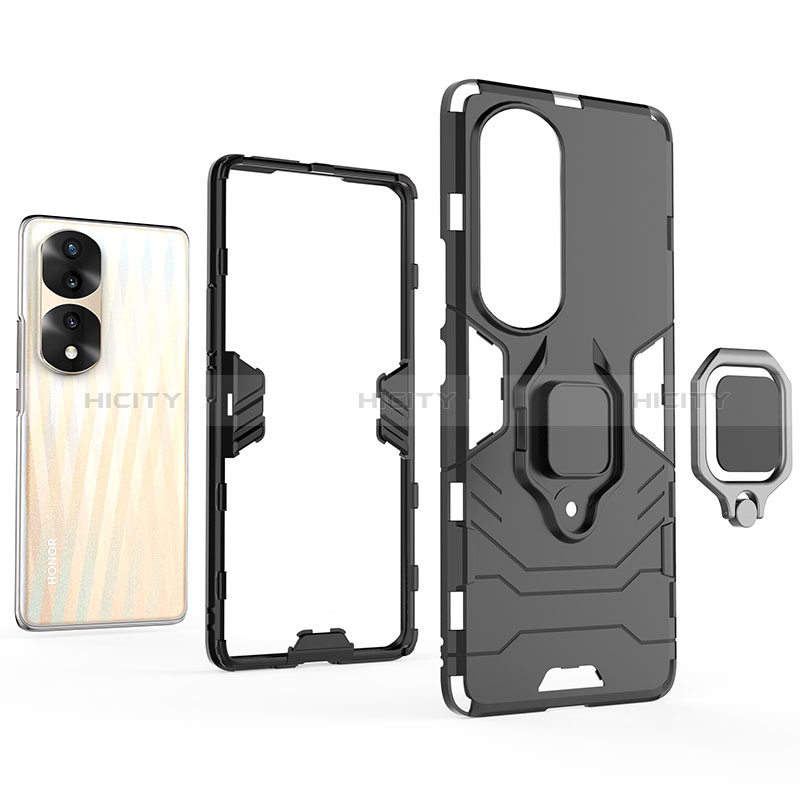 Coque Contour Silicone et Plastique Housse Etui Mat avec Magnetique Support Bague Anneau KC1 pour Huawei Honor 70 Pro 5G Plus