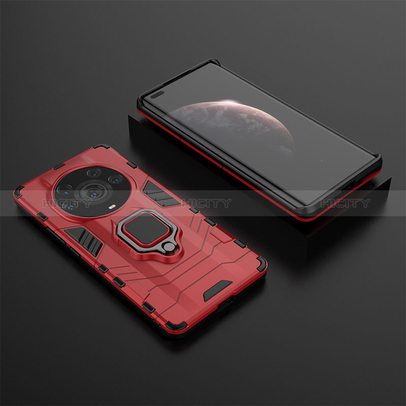 Coque Contour Silicone et Plastique Housse Etui Mat avec Magnetique Support Bague Anneau KC1 pour Huawei Honor Magic3 Pro+ Plus 5G Rouge Plus