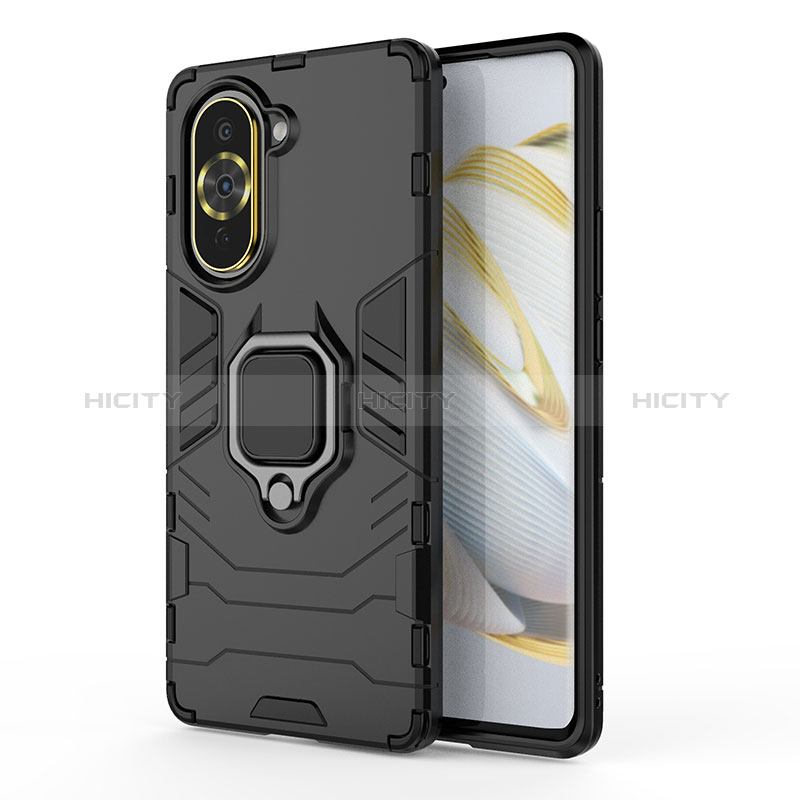 Coque Contour Silicone et Plastique Housse Etui Mat avec Magnetique Support Bague Anneau KC1 pour Huawei Nova 10 Noir Plus