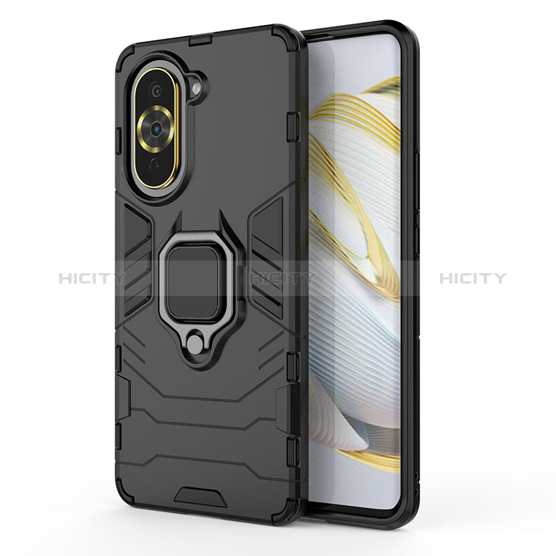 Coque Contour Silicone et Plastique Housse Etui Mat avec Magnetique Support Bague Anneau KC1 pour Huawei Nova 10 Pro Noir Plus