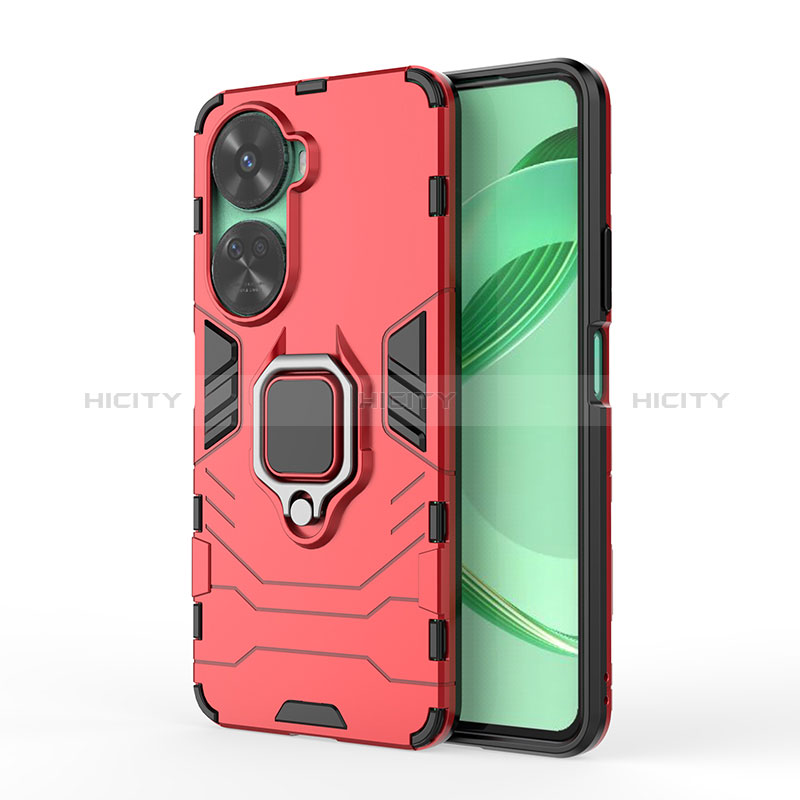 Coque Contour Silicone et Plastique Housse Etui Mat avec Magnetique Support Bague Anneau KC1 pour Huawei Nova 11 SE Rouge Plus