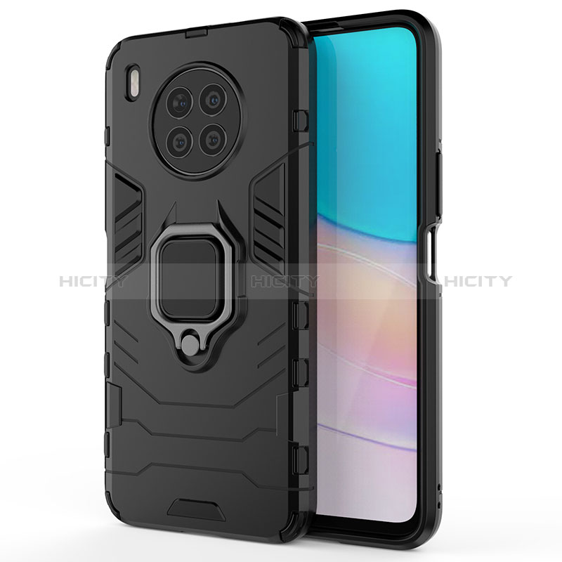 Coque Contour Silicone et Plastique Housse Etui Mat avec Magnetique Support Bague Anneau KC1 pour Huawei Nova 8i Noir Plus