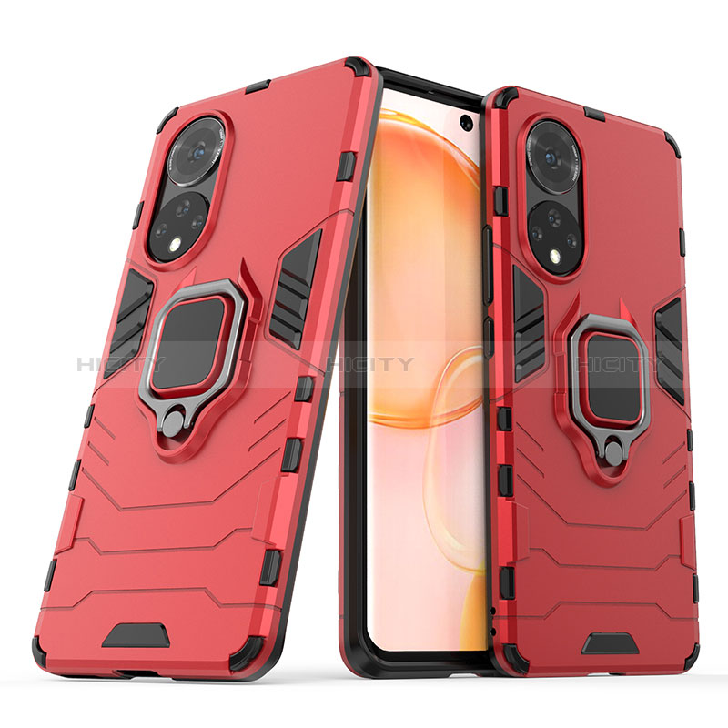 Coque Contour Silicone et Plastique Housse Etui Mat avec Magnetique Support Bague Anneau KC1 pour Huawei Nova 9 Rouge Plus