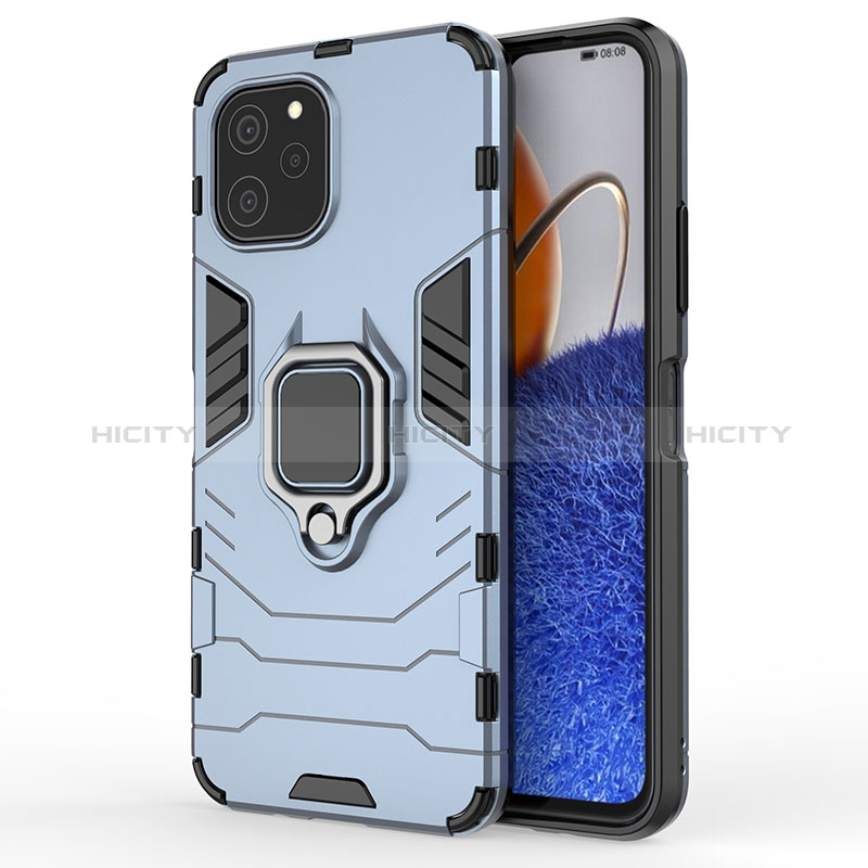 Coque Contour Silicone et Plastique Housse Etui Mat avec Magnetique Support Bague Anneau KC1 pour Huawei Nova Y61 Bleu Plus