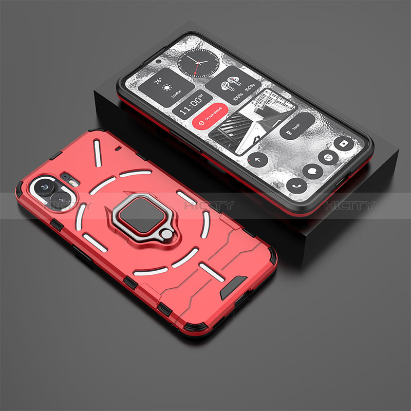 Coque Contour Silicone et Plastique Housse Etui Mat avec Magnetique Support Bague Anneau KC1 pour Nothing Phone 2 Rouge Plus