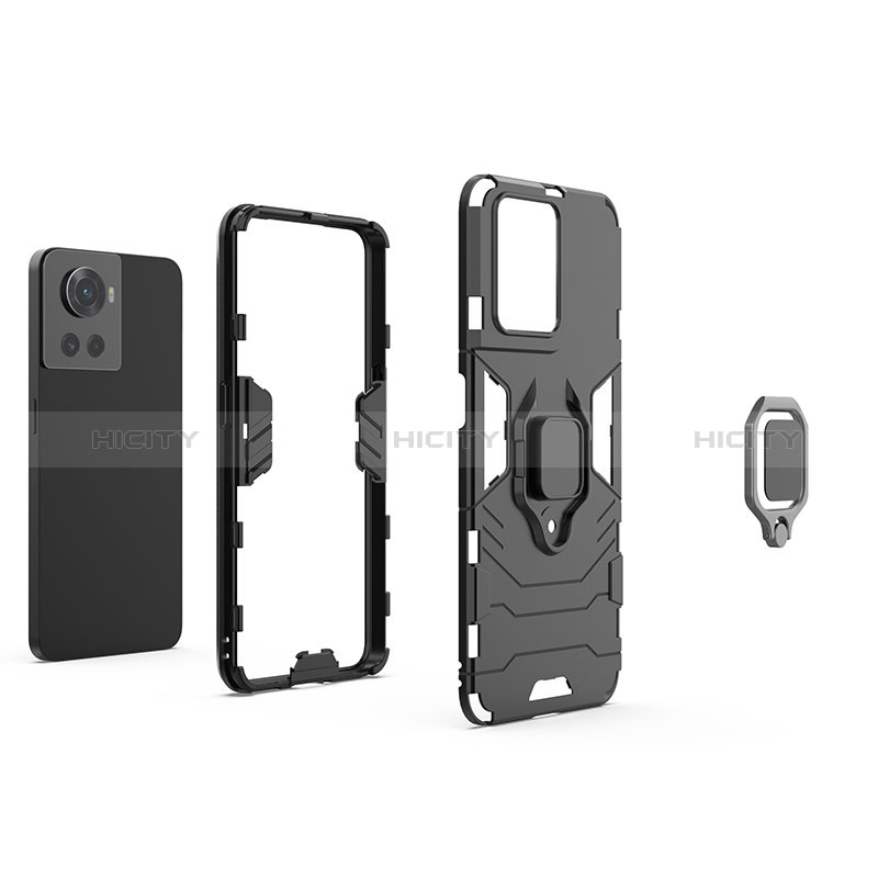 Coque Contour Silicone et Plastique Housse Etui Mat avec Magnetique Support Bague Anneau KC1 pour OnePlus 10R 5G Plus