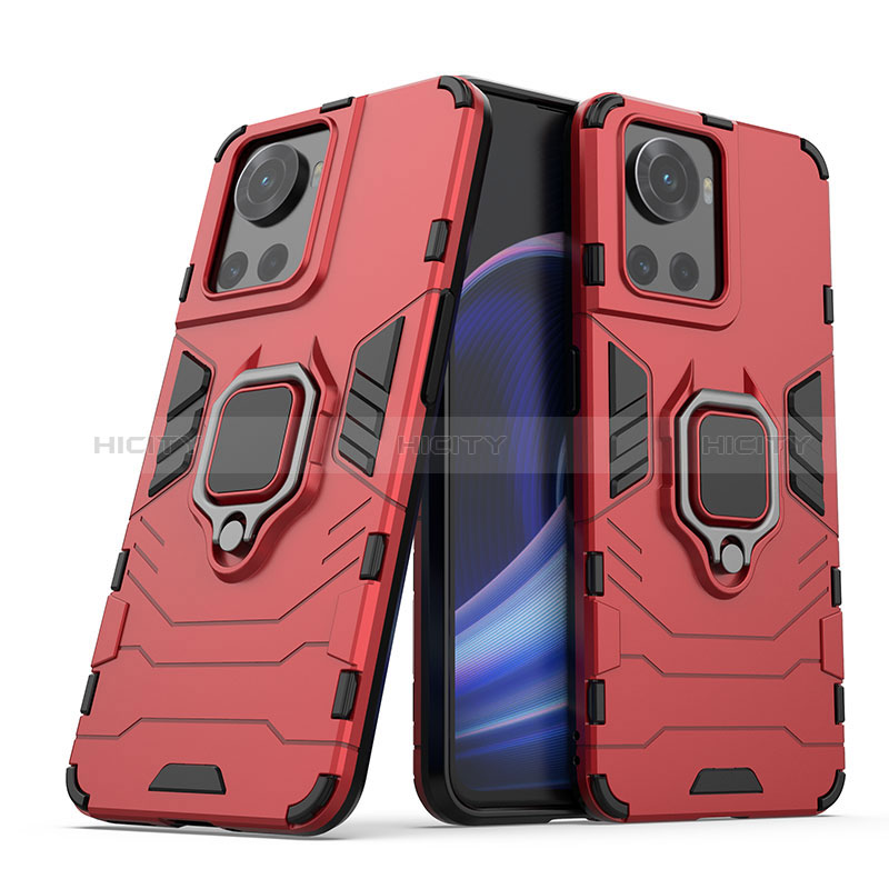 Coque Contour Silicone et Plastique Housse Etui Mat avec Magnetique Support Bague Anneau KC1 pour OnePlus 10R 5G Rouge Plus