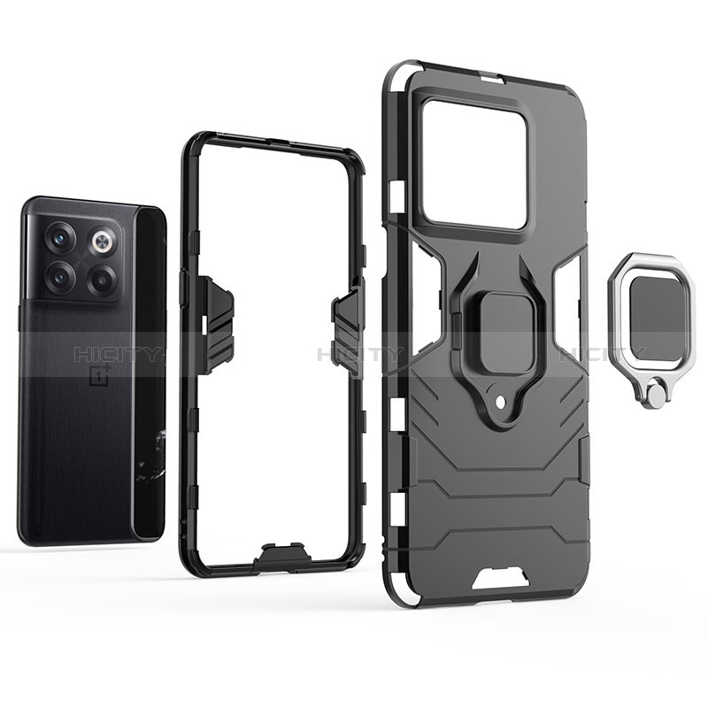 Coque Contour Silicone et Plastique Housse Etui Mat avec Magnetique Support Bague Anneau KC1 pour OnePlus 10T 5G Plus