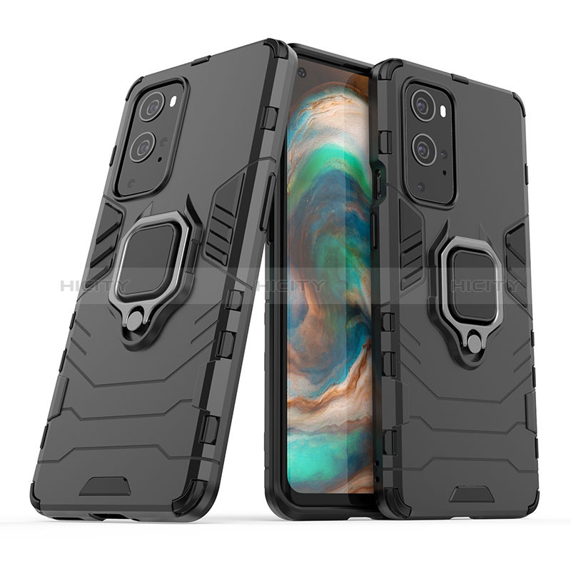 Coque Contour Silicone et Plastique Housse Etui Mat avec Magnetique Support Bague Anneau KC1 pour OnePlus 9 Pro 5G Noir Plus