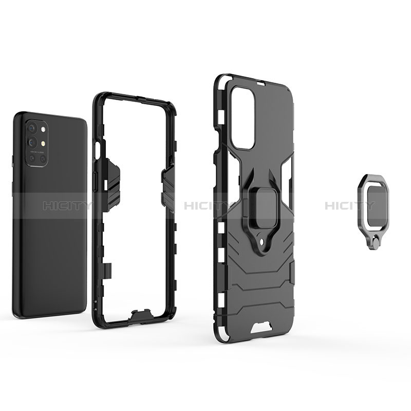 Coque Contour Silicone et Plastique Housse Etui Mat avec Magnetique Support Bague Anneau KC1 pour OnePlus 9R 5G Plus