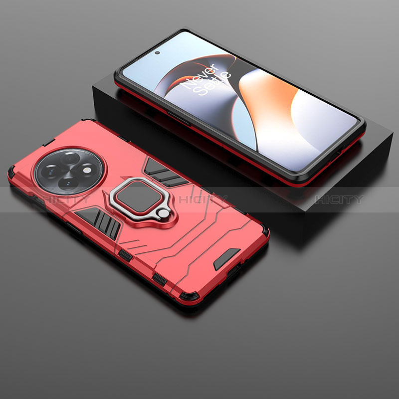 Coque Contour Silicone et Plastique Housse Etui Mat avec Magnetique Support Bague Anneau KC1 pour OnePlus Ace 2 5G Rouge Plus