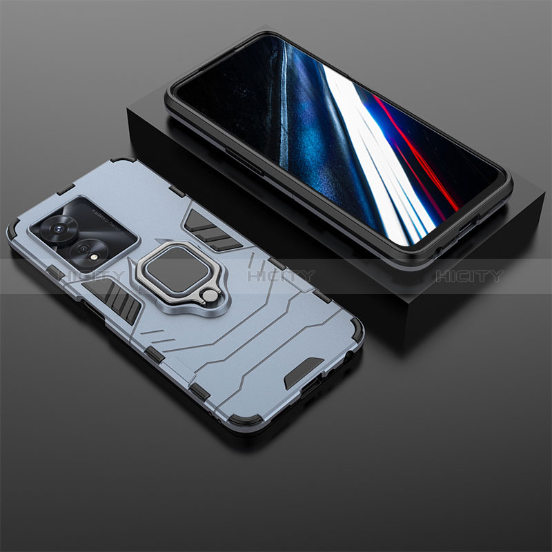 Coque Contour Silicone et Plastique Housse Etui Mat avec Magnetique Support Bague Anneau KC1 pour Oppo A78 4G Bleu Plus