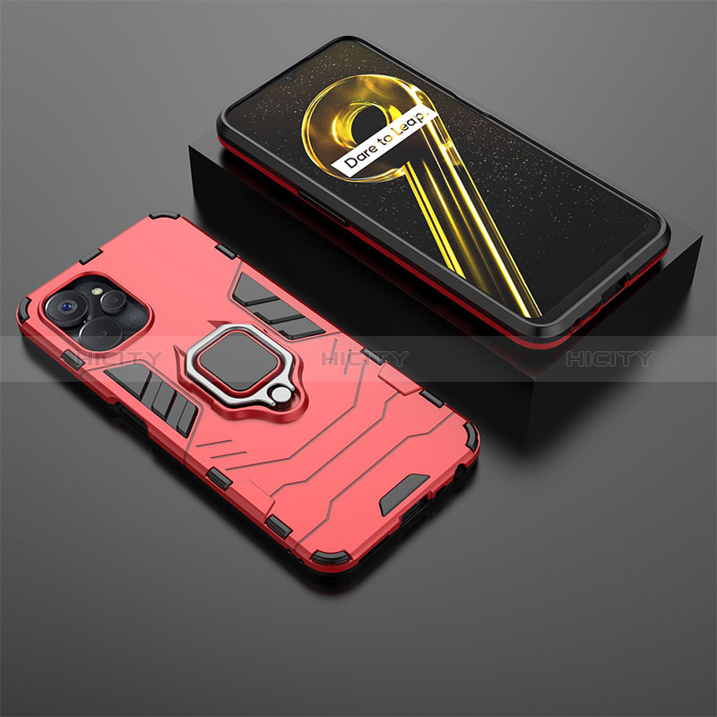 Coque Contour Silicone et Plastique Housse Etui Mat avec Magnetique Support Bague Anneau KC1 pour Realme 10 5G Rouge Plus