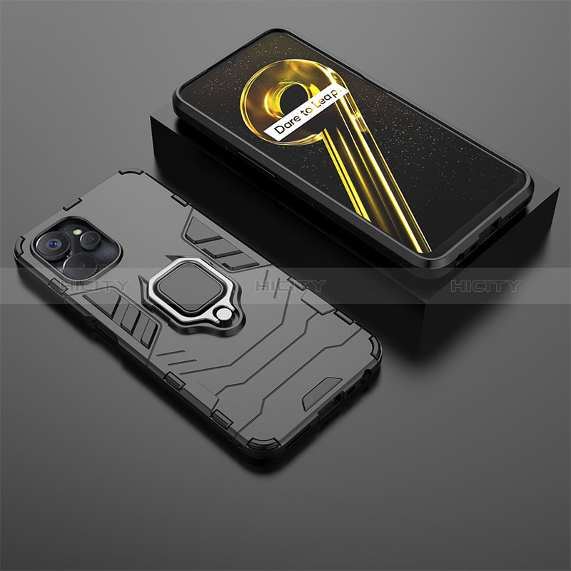 Coque Contour Silicone et Plastique Housse Etui Mat avec Magnetique Support Bague Anneau KC1 pour Realme 10T 5G Noir Plus