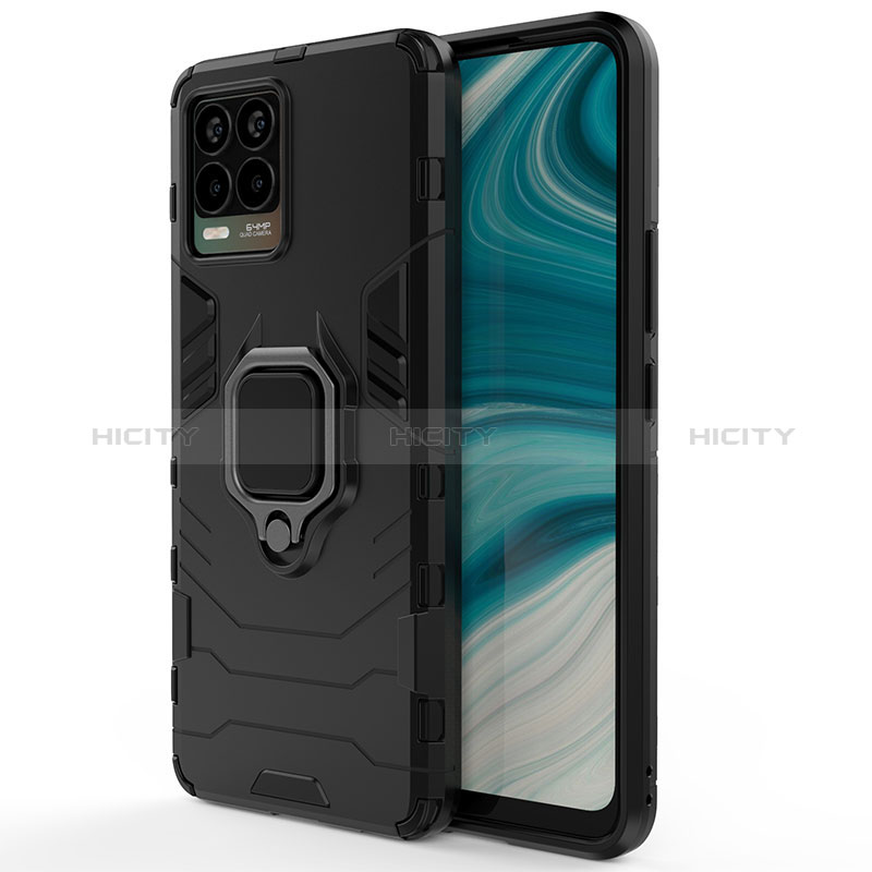 Coque Contour Silicone et Plastique Housse Etui Mat avec Magnetique Support Bague Anneau KC1 pour Realme 8 Pro Noir Plus