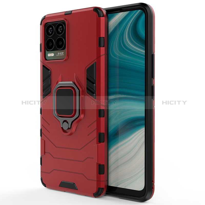 Coque Contour Silicone et Plastique Housse Etui Mat avec Magnetique Support Bague Anneau KC1 pour Realme 8 Pro Rouge Plus