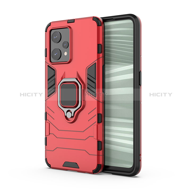 Coque Contour Silicone et Plastique Housse Etui Mat avec Magnetique Support Bague Anneau KC1 pour Realme 9 4G Rouge Plus