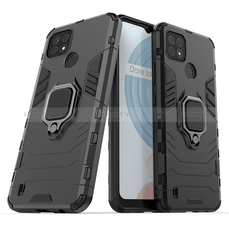 Coque Contour Silicone et Plastique Housse Etui Mat avec Magnetique Support Bague Anneau KC1 pour Realme C21 Plus