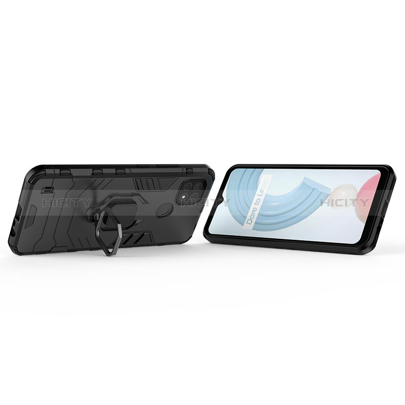 Coque Contour Silicone et Plastique Housse Etui Mat avec Magnetique Support Bague Anneau KC1 pour Realme C21 Plus