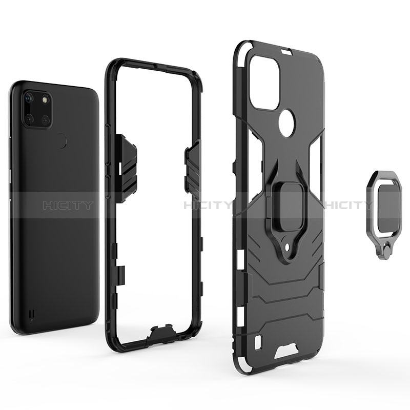 Coque Contour Silicone et Plastique Housse Etui Mat avec Magnetique Support Bague Anneau KC1 pour Realme C25Y India Plus