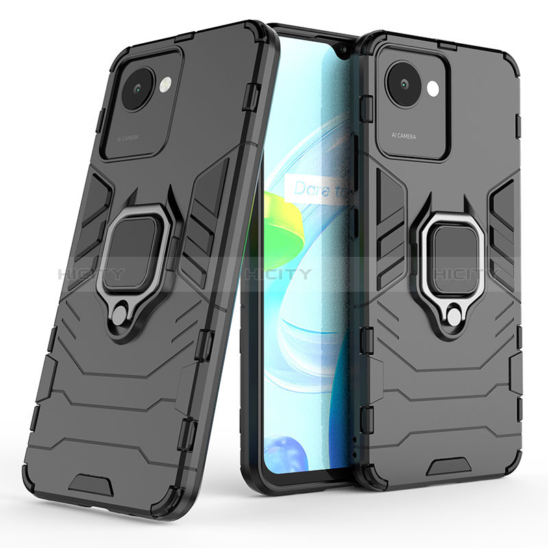 Coque Contour Silicone et Plastique Housse Etui Mat avec Magnetique Support Bague Anneau KC1 pour Realme C30 Plus