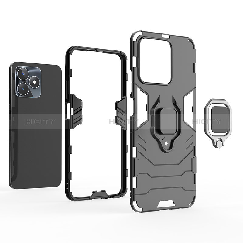 Coque Contour Silicone et Plastique Housse Etui Mat avec Magnetique Support Bague Anneau KC1 pour Realme C53 India Plus