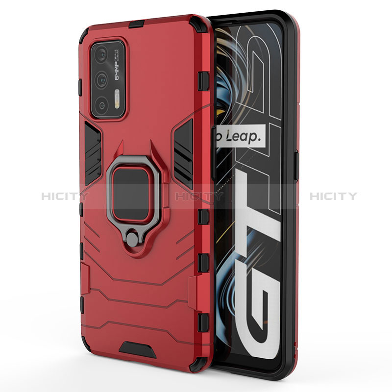 Coque Contour Silicone et Plastique Housse Etui Mat avec Magnetique Support Bague Anneau KC1 pour Realme GT Neo 5G Rouge Plus