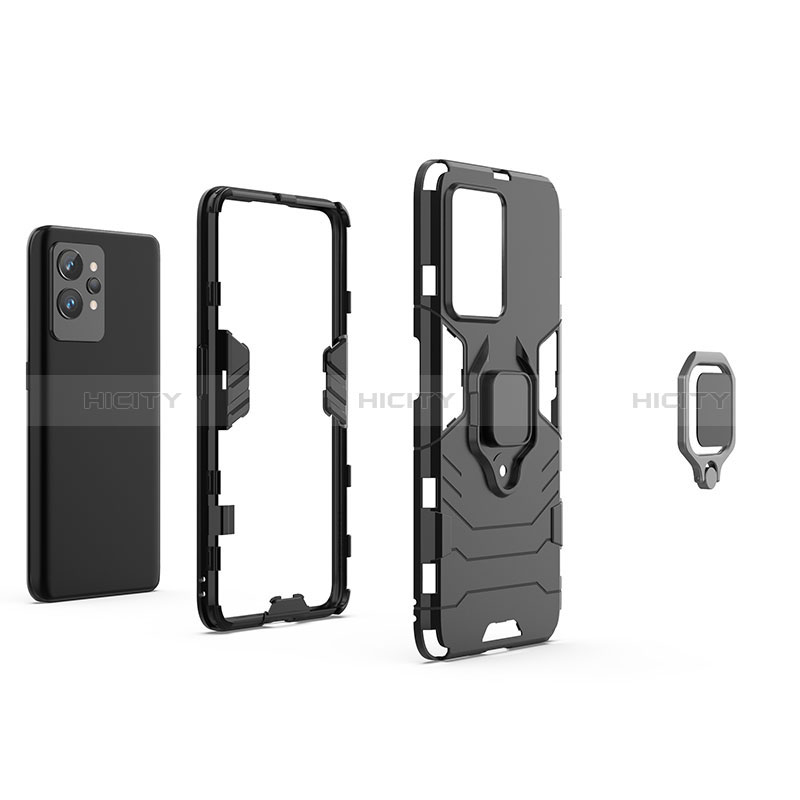 Coque Contour Silicone et Plastique Housse Etui Mat avec Magnetique Support Bague Anneau KC1 pour Realme GT2 Pro 5G Plus