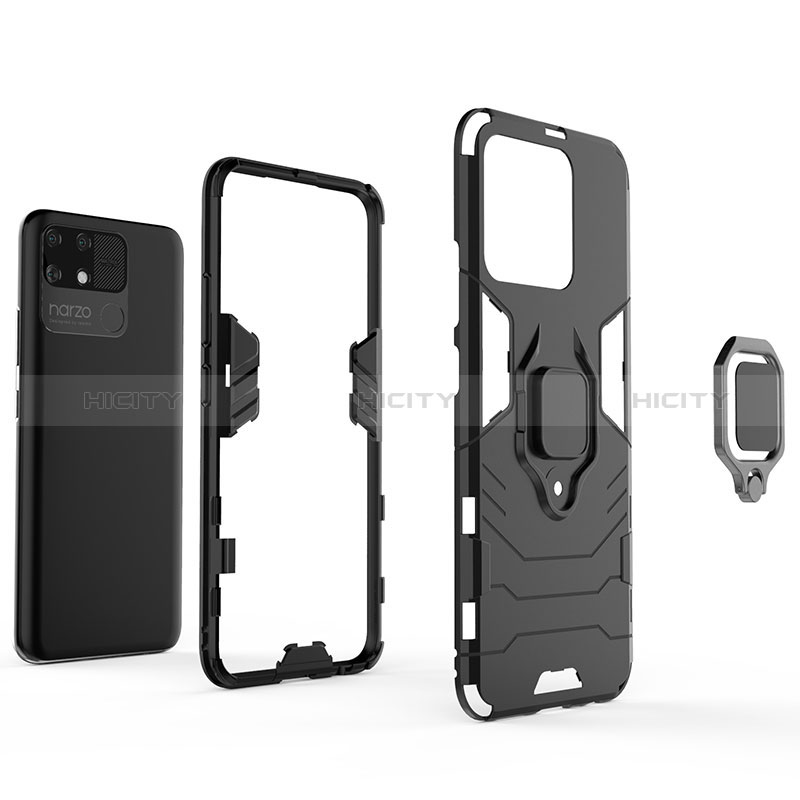 Coque Contour Silicone et Plastique Housse Etui Mat avec Magnetique Support Bague Anneau KC1 pour Realme Narzo 50A Plus