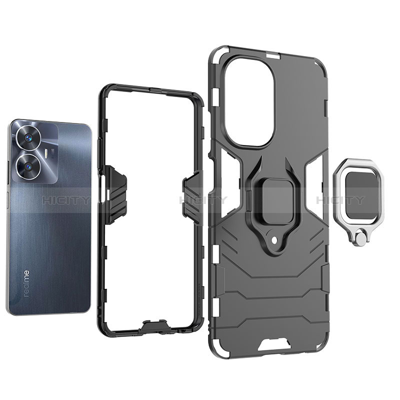 Coque Contour Silicone et Plastique Housse Etui Mat avec Magnetique Support Bague Anneau KC1 pour Realme Narzo N55 Plus