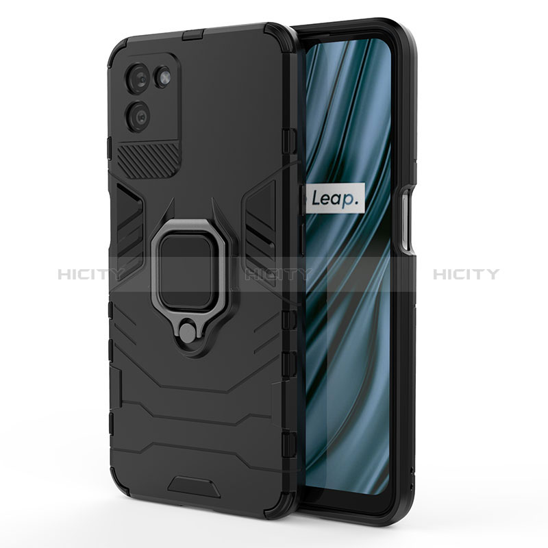 Coque Contour Silicone et Plastique Housse Etui Mat avec Magnetique Support Bague Anneau KC1 pour Realme V11 5G Noir Plus