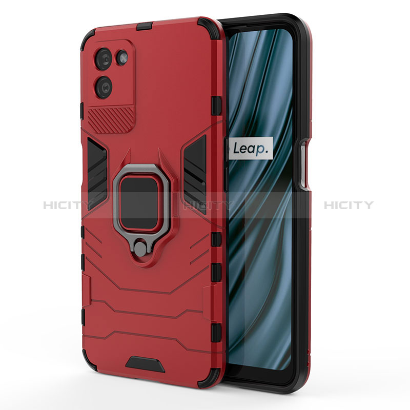 Coque Contour Silicone et Plastique Housse Etui Mat avec Magnetique Support Bague Anneau KC1 pour Realme V11 5G Rouge Plus