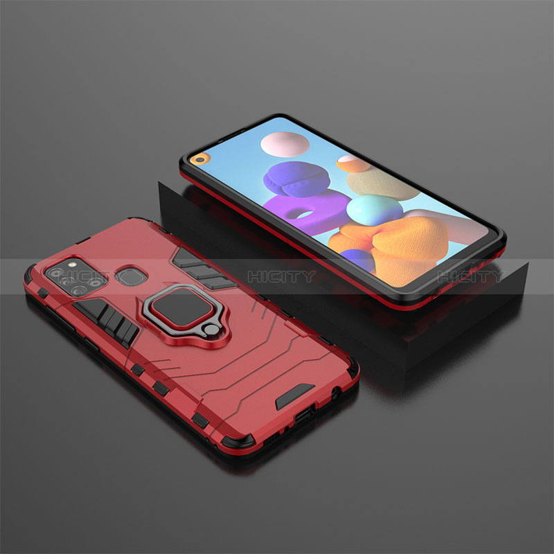 Coque Contour Silicone et Plastique Housse Etui Mat avec Magnetique Support Bague Anneau KC1 pour Samsung Galaxy A21s Rouge Plus